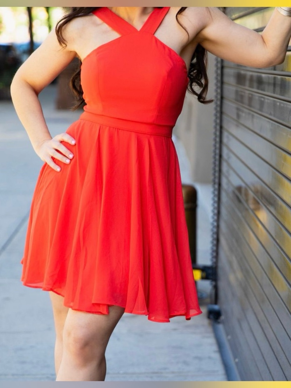 Lulus Chiffon Orange Fit & Flare Mini Dress